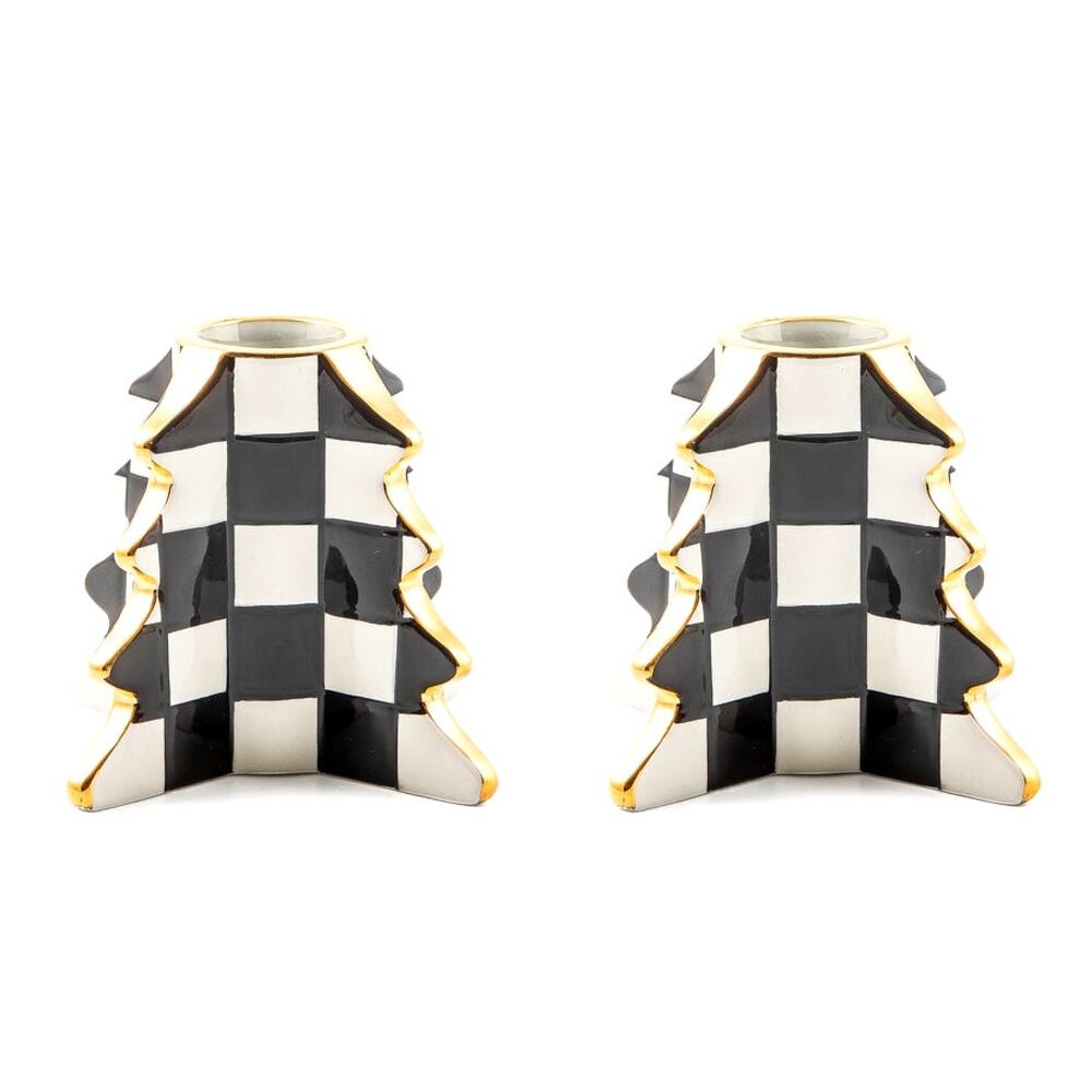 NEW Mackenzie-Childs Check Tree Candle Holders, Set of 2 in Original Box